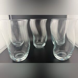 5 “S” shaped glasses. 18oz w/ a slight blue hue. 5.75”H